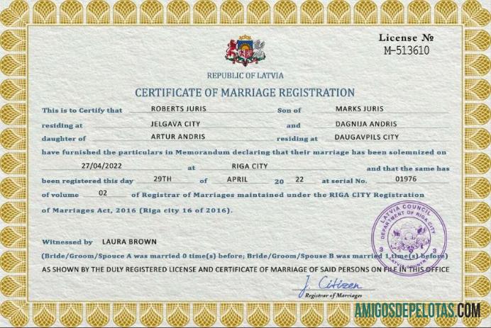 Realista modelo PSD de certidão de casamento da Letônia